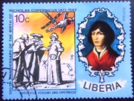 Selo postal da Libéria de 1973 Ptolemy and Copernicus