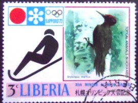 Selo postal da Libéria de 1971 Luge and Black Woodpecker