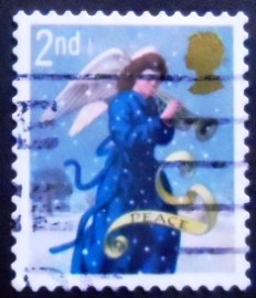 Selo postal do Reino Unido de 2007 Angel playing Trumpet