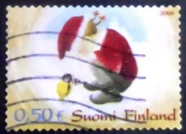 Selo postal da Finlândia de 2006 Girl and Great Tit