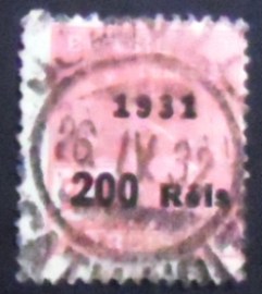 Selo postal do Brasil de 1931 Mercúrio e Globo Sobrecarga Preta J