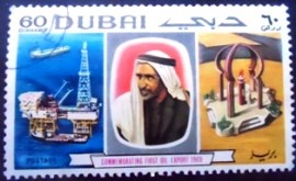 Selo postal de Dubai de 1969 Sheik Rashid bin Said, oil rig and monument