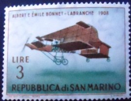 Selo postal de San Marino de 1962 Labranche biplane