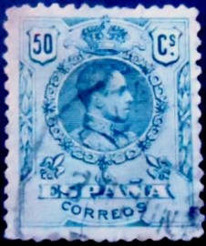 Selo postal da Espanha de 1910 King Alfonso XIII 25c