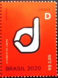 Selo postal do Brasil de 2020 Letra D em Libras
