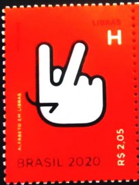 Selo postal do Brasil de 2020 Letra H em Libras