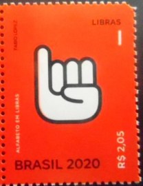 Selo postal do Brasil de 2020 Letra I em Libras