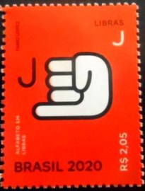 Selo postal do Brasil de 2020 Letra J em Libras