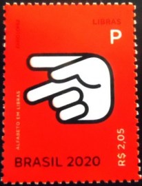 Selo postal do Brasil de 2020 Letra P em Libras