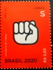 Selo postal do Brasil de 2020 Letra S em Libras