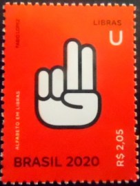 Selo postal do Brasil de 2020 Letra U em Libras