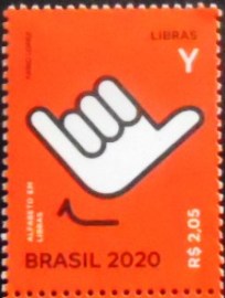 Selo postal do Brasil de 2020 Letra Y em Libras