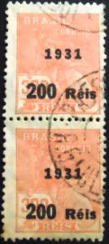 Par de selos postais do Brasil de 1931 Mercúrio 200/300