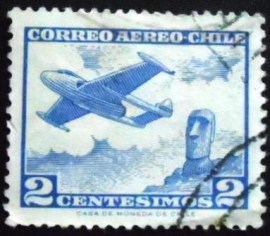 Selo postal do Chile de 1962 Plane and Moai on Easter Island