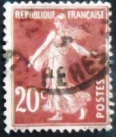 Selo postal da França de 1907 Semeuse fond plein sans sol 20