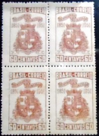 Quadra de selos postais de 1951 Centenário de Joinville/SC