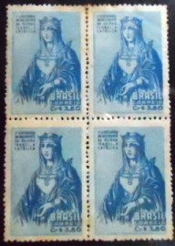 Quadra de selos postais do Brasil de 1952 5º Centenário Isabel