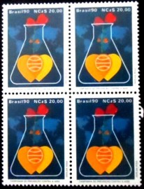 Quadra de selos postais do Brasil de 1990 Prevenção da AIDS M