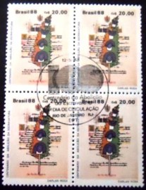 Quadra de selos postais do Brasil de 1988 Lei Áurea RJ M1CZC