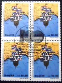 Quadra de selos postais do Brasil de 1988 Navio Negreiro RJ M1CZC