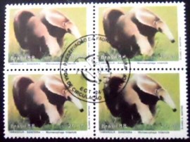 Quadra de selos postais do Brasil de 1988 Tamanduá Bandeira M1CZC