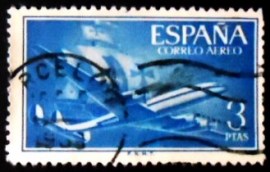 Selo postal da Espanha de 1956 Superconstellation and Santa Maria