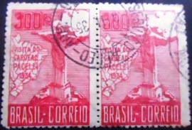 Par de selos postais do Brasil de 1934 Cardeal Pacelli 300
