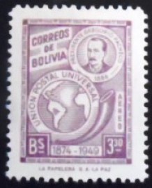 Selo postal da Bolívia de 1950 Pres. Gregorio Pacheco 3,30