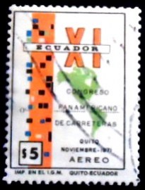 Selo postal do Equador de 1971 Punch-card and Map