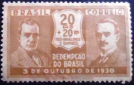 Selo postal do Brasil de 1931 Getúlio Vargas e João Pessoa 20+20