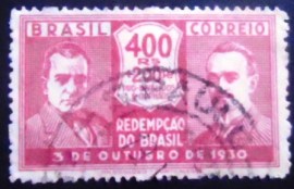 Selo postal do Brasil de 1931 Getúlio Vargas e João Pessoa 400+200