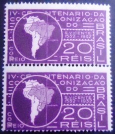 Par de selos postais do Brasil de 1932 Colonização São Vicente