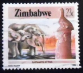 Selo postal do Zimbabwe de 1985 Elephants