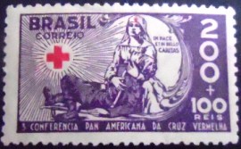 Selo postal do Brasil de 1935 Conferência Cruz Vermelha 200+100 - C88N