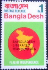 Selo de Bangladesh de 1971 Flag of Independence Overprinted in Black