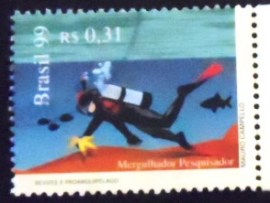 Selo postal do Brasil de 1999 Mergulhador
