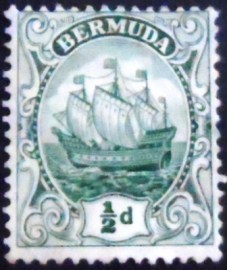 Selo postal de Bermuda de 1910 Caravel ½