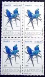Quadra de selos postais do Brasil de 1993 Arara Azul