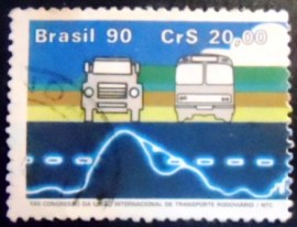 Selo postal do Brasil de 1990 Transporte Rodoviário	