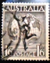 Selo postal da Austrália de 1949 Hermes and Globe 1'6