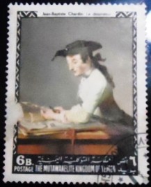 Selo postal do Yemen de 1968 Jean-Baptiste Chardin:Le dessinateur