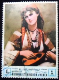 Selo postal do Yemen de 1968 Nilson Christine or the bohémienne with mandolin