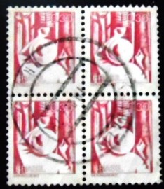 Quadra de selos postais do Brasil de 1976 Seringueiro