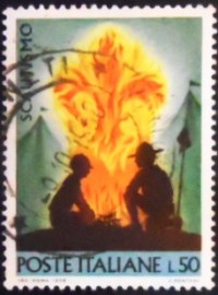 Selo postal da Itália de 1968 Scout camp and emblem of the association