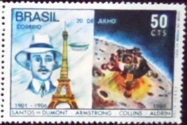 Selo postal do Brasil de 1969 Homem na Lua