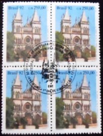 Quadra de selos postais Brasil de 1992 Catedral Presbiteriana M
