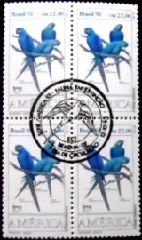 Quadra de selos postais do Brasil de 1993 Arara Azul