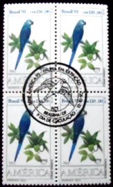 Quadra de selos postais do Brasil de 1993 Ararinha Azul