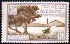 Selo postal da Nova Caledônia de 1928 Bay Pointe des Paletuviers 10