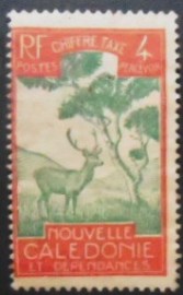 Selo postal da Nova Caledônia de 1928 Sambar Deer